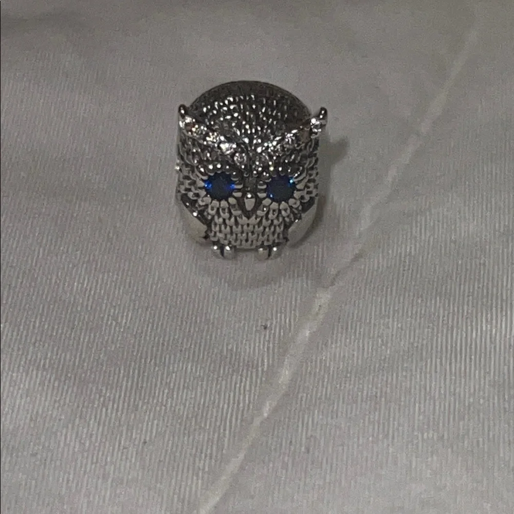 Sterling Silver 925 Owl Charm with Blue Gemstone Eyes